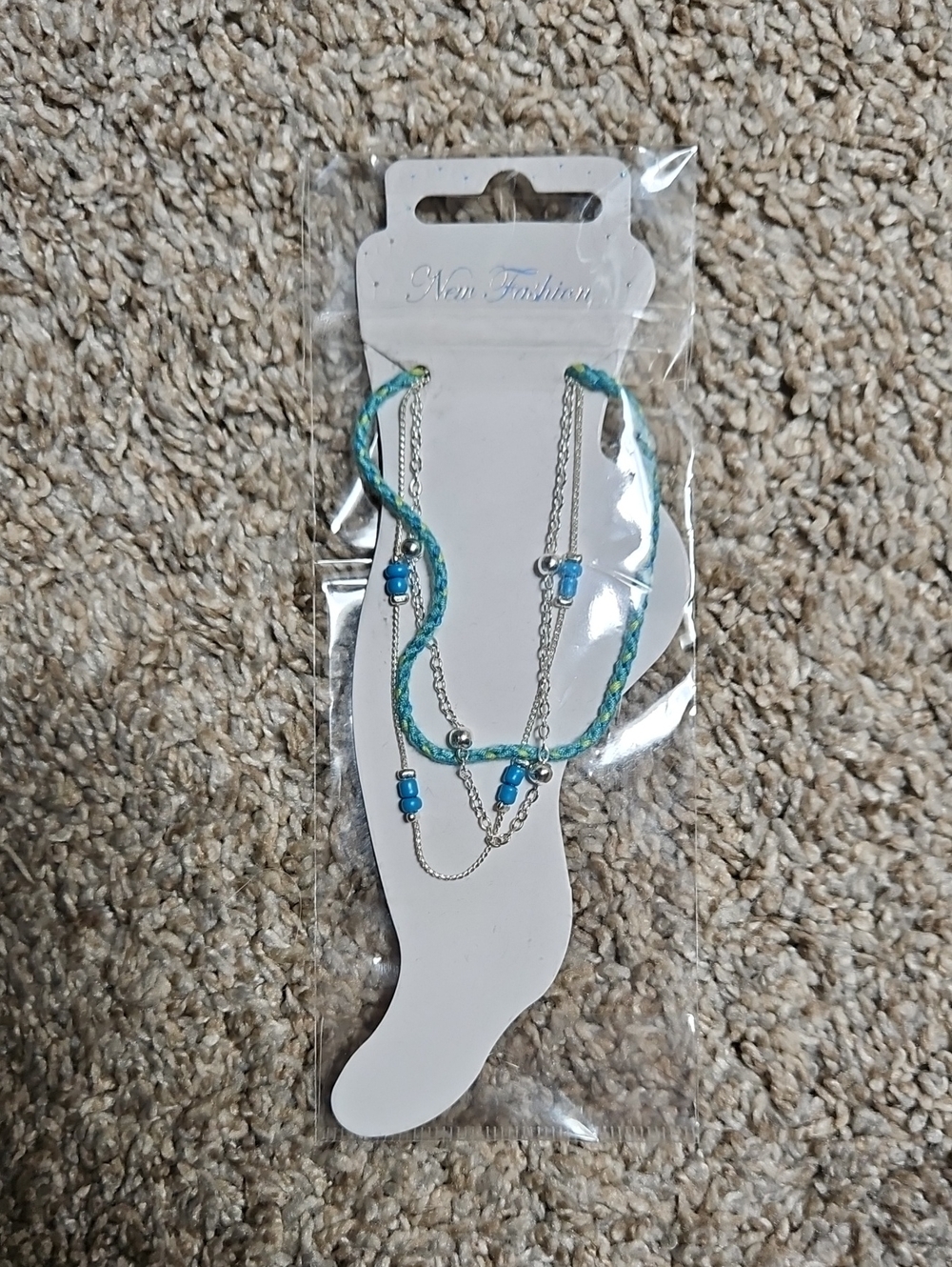 Blue Beaded Layered Anklet